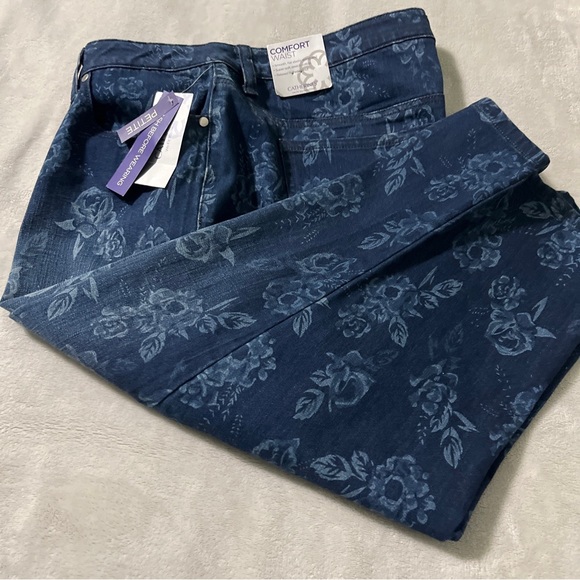 Catherine Women Size 20WP Stretch Elastic Waist Floral Crop Capri Denim Jean NEW - Picture 7 of 13
